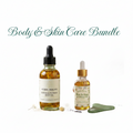 Body & Skin Care Bundle by Divine Purpose Healing — Herbal Healing Eczema & Psoriasis Body Oil and Skin Itching & Calming Oil with jade gua sha stone on a white background"